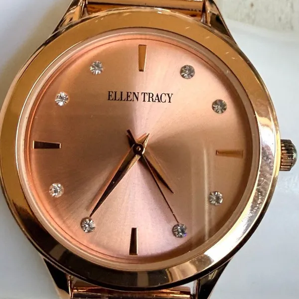 Ellen Tracy Rose Gold Tone Crystal Stretch Watch - Image 7