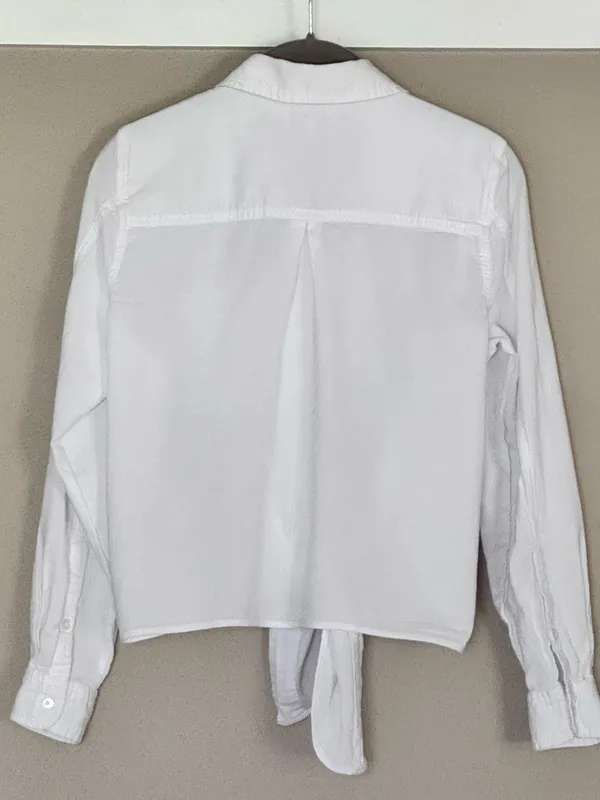 MADEWELL Tie-Front Linen Button Down Shirt S 19” p2p Eyelet White EUC - Image 9