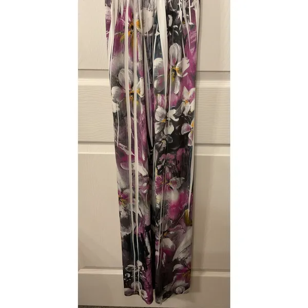 Doki Geki Watercolor Floral Maxi Dress Purple Racerback Empire Waist Resort, S - Image 5