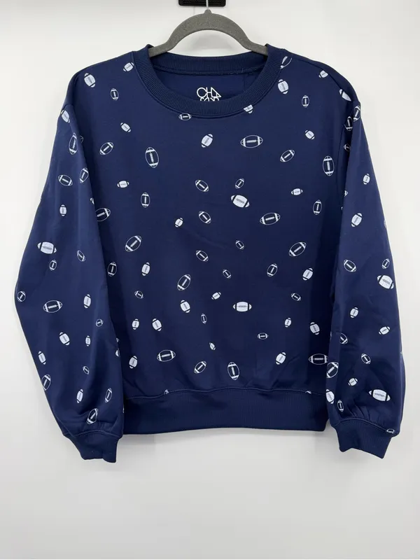 Chaser Football Print Sweatshirt Women Small Navy Blue Game Day Crewneck - Image 3