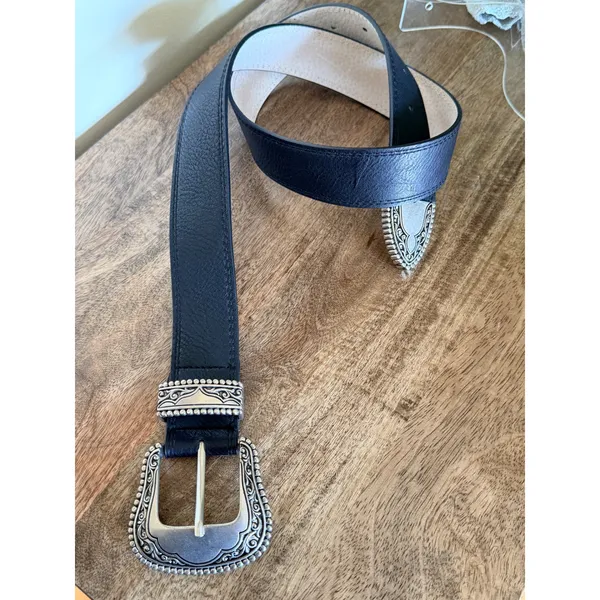 Vince‎ Camuto Western Belt Women Small Black Silver Engraved Buckle Boho Cowgirl - Image 9