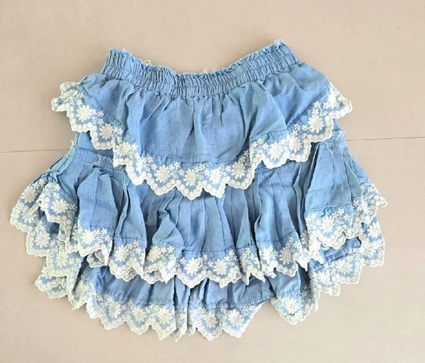 LoveShackFancy Ruffle Mini Skirt in Light Indigo Size XS - Image 3