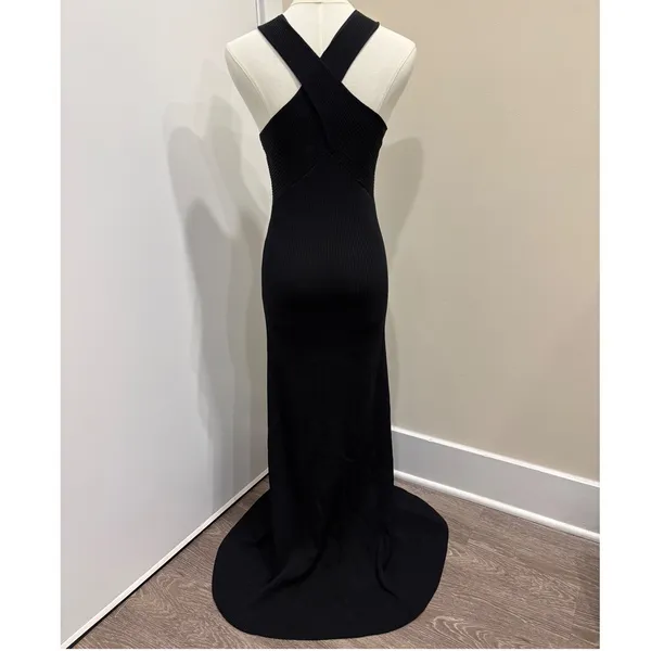 Line & Dot Dre Criss Cross Maxi Dress‎ Black Stretch Ribbed Knit Halter Small - Image 4