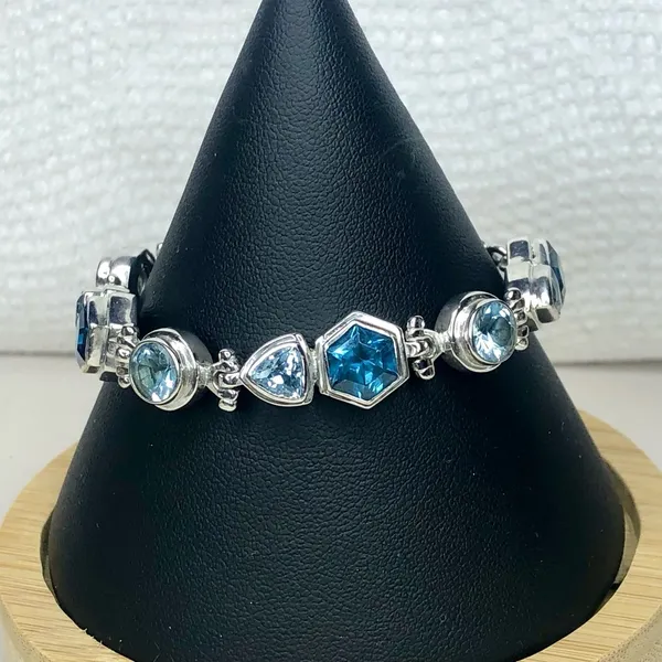 FACETED BLUE TOPAZ Sterling Silver Toggle Bracelet - Image 12