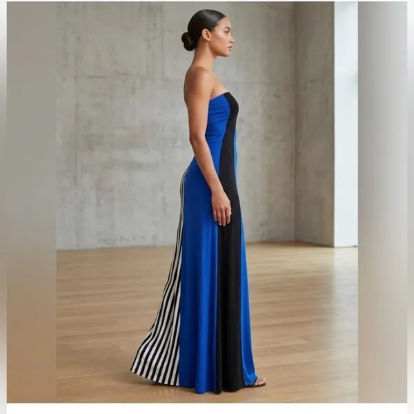 REMAIN Colorblock Striped Strapless Maxi Dress Cutout Back XS Coastal Boho - Image 3