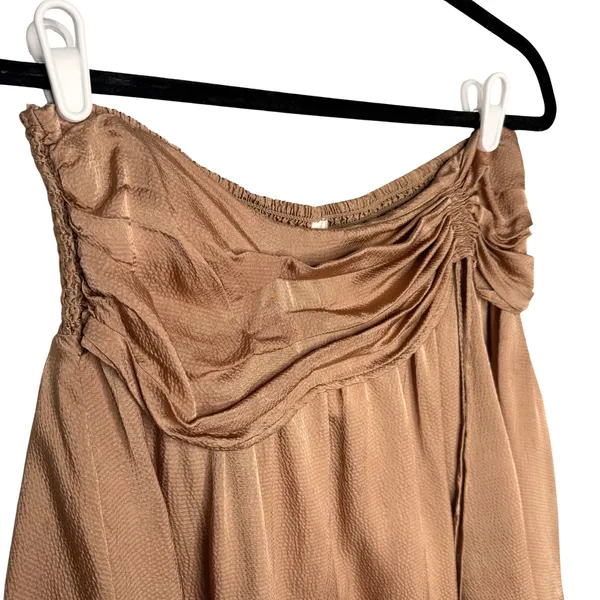 Aerie Ruched Uptown Mini Skirt Size Large Boho Pebble Brown Satin Festival Party - Image 3