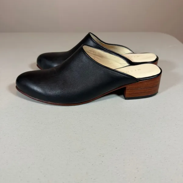 Nisolo Mariella Mule Womens 7 Smooth Black Leather Classic Round Toe Block Heel - Image 3
