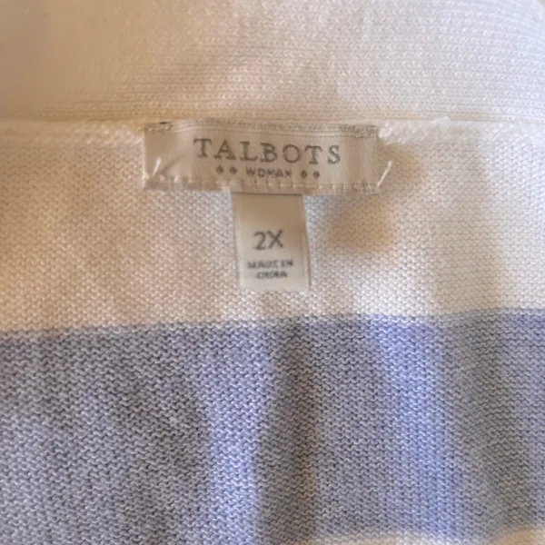 Talbots Women's Sweater - Soft Blue and White - Image 2