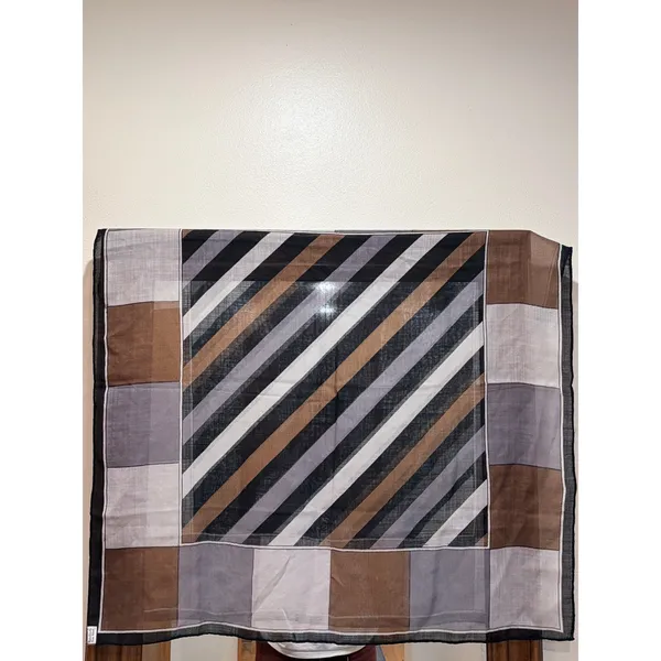 Vintage Pure Wool Scarf 32 Square Brown Gray Black Geometric Mod Colorblock - Image 5