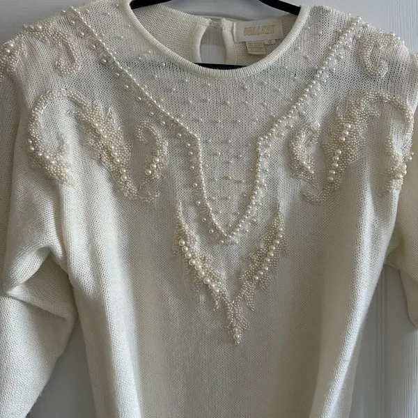 Belldini Women's Acrylic Beaded Sweater Dress - White Small - Image 4