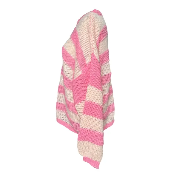 Pink Lily Pink Peach Striped Oversized Sweater Medium Balloon Sleeve Preppy - Image 6