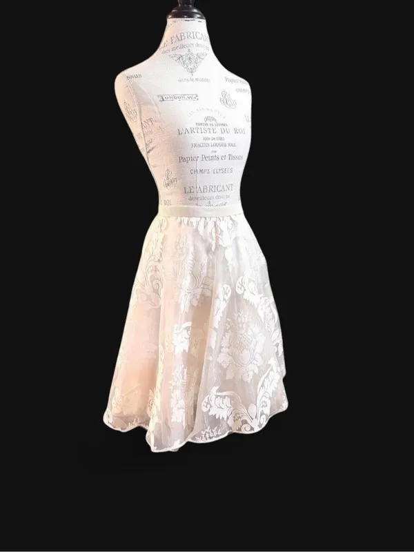 BARASCHI Ivory Three Layered Midi Skirt with Sheer Floral Lace Pattern Sz 2 - Image 5