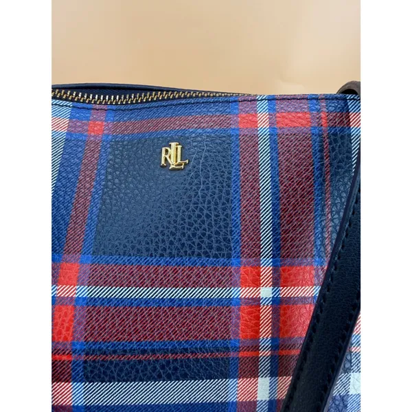 Lauren Ralph Lauren Tote Bag Women OS Blue Red Plaid Faux Leather Quiet Luxury - Image 3