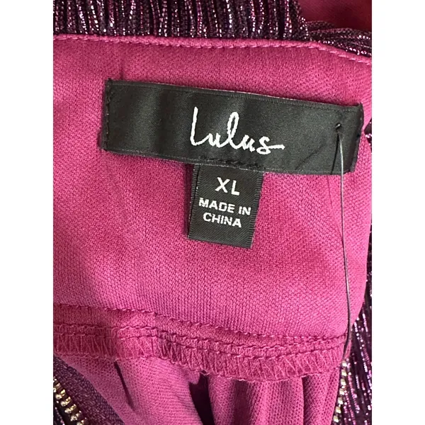 Lulus XL Purple Metallic Pleated Mini Dress NWT Deep V Party Cocktail Dress - Image 6