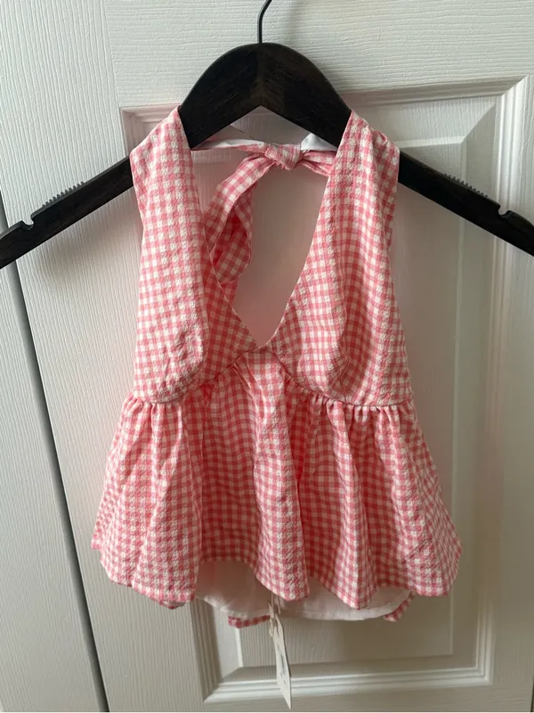 Altar’d State Cierra Gingham Halter Tank in Peach - Image 2