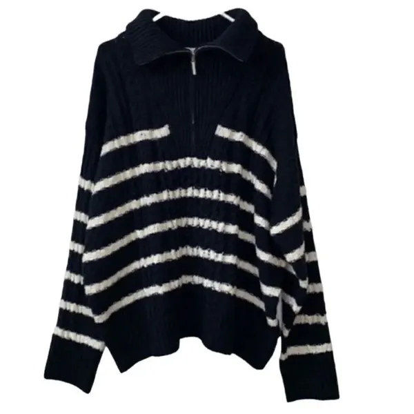LA LIGNE Black an White Striped
Sweater(Size 2X) Black - Image 2