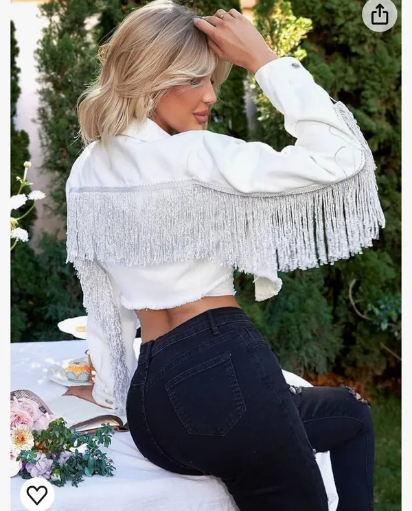 Amazon White Fringe Denim Jacket - Image 4