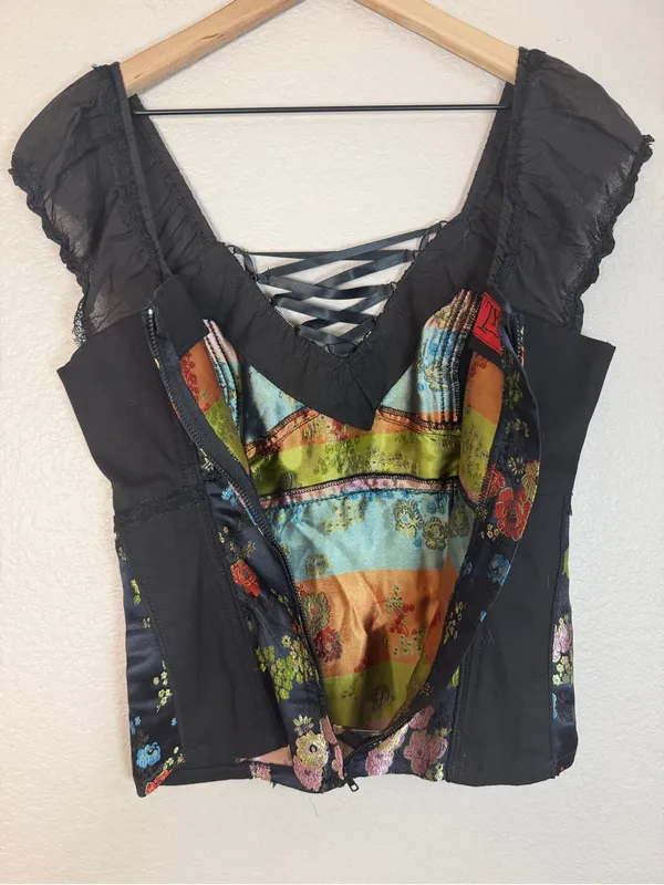 Tripp NYC Vintage Y2K Hot Topic Oriental Geisha Satin Brocade Corset Goth Medium - Image 8