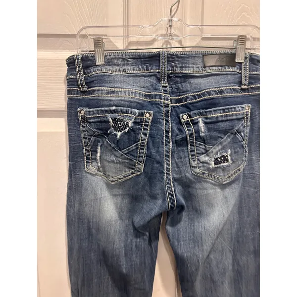 Daytrip Mila Bootcut Jeans 27 Medium Wash Distressed Thick Stitch Hemmed - Image 7