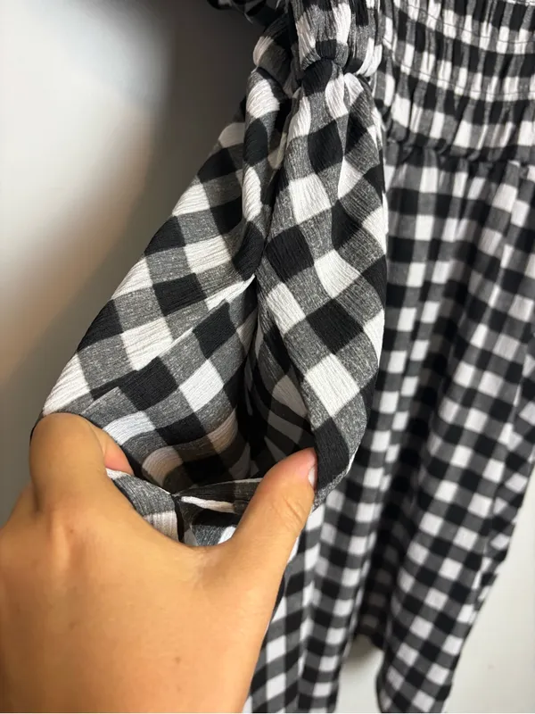 LuLaRoe Black and White Gingham Smocked Alina Nap Midi Dress - Image 7