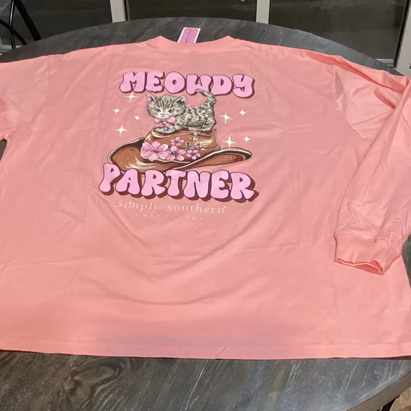 Simply Southern Coral 'Meowdy Partner' Long-sleeve T-Shirt XXL - Image 2