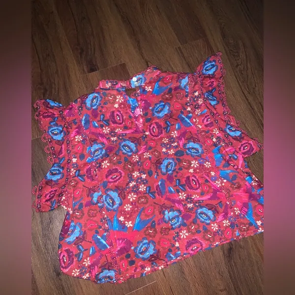 Farm Rio Floral Birds Blush Sleeveless Blouse Size XL $149 boho embroidered fall - Image 14