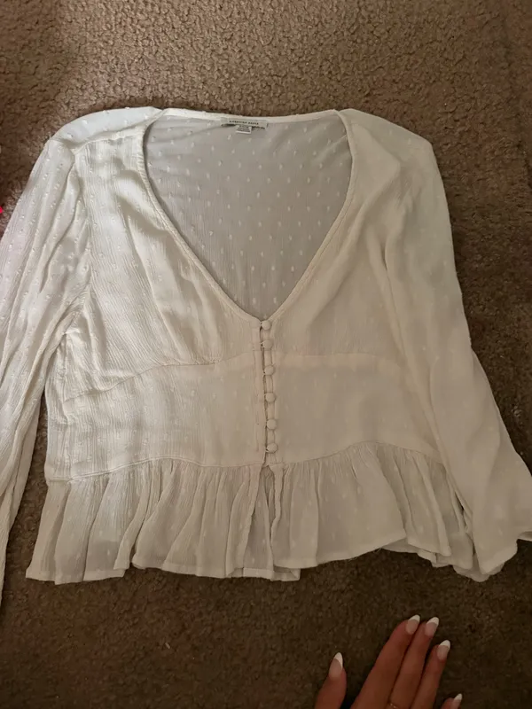American Eagle Outfitters Top Babydoll Long Sleeve White Embroidered Eyelet - Image 2