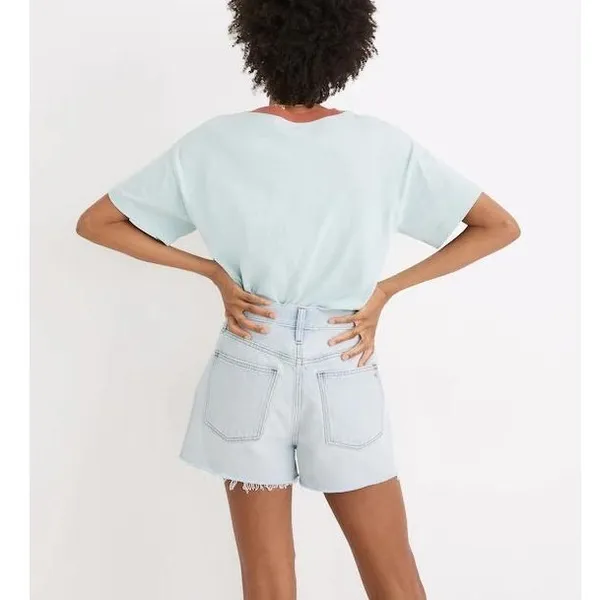 Madewell Denim The Momjean Short 28 Blue Fitzgerald Wash High Rise Button Fly - Image 5