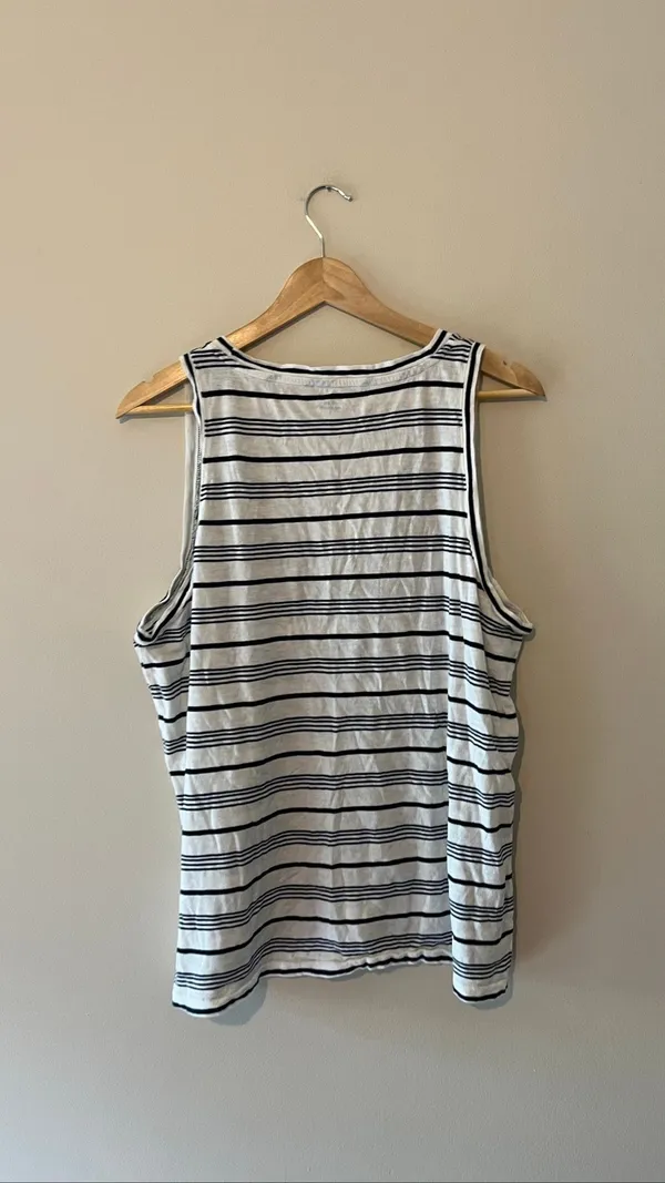 Madewell Black White Striped V-Neck Tank Top Size XL Casual Summer Basic - Image 2