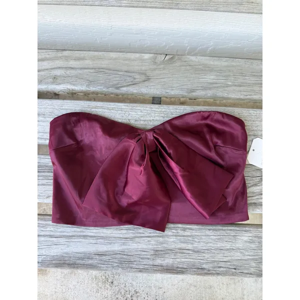 Altar'd State Burgundy Satin Strapless Bow Front Tube Top Size Medium - Image 2