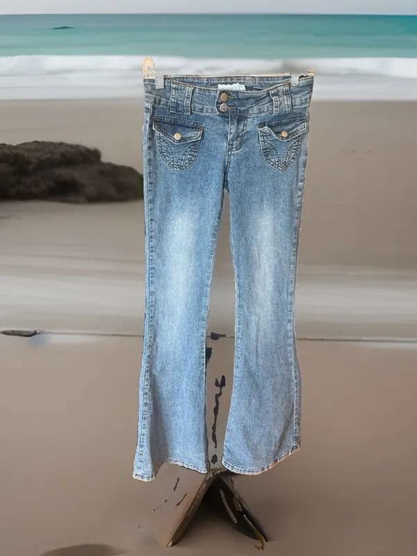 Thats So Fetch Low Rise Boot Cut Flare Jeans Blue Size undefined - Image 3