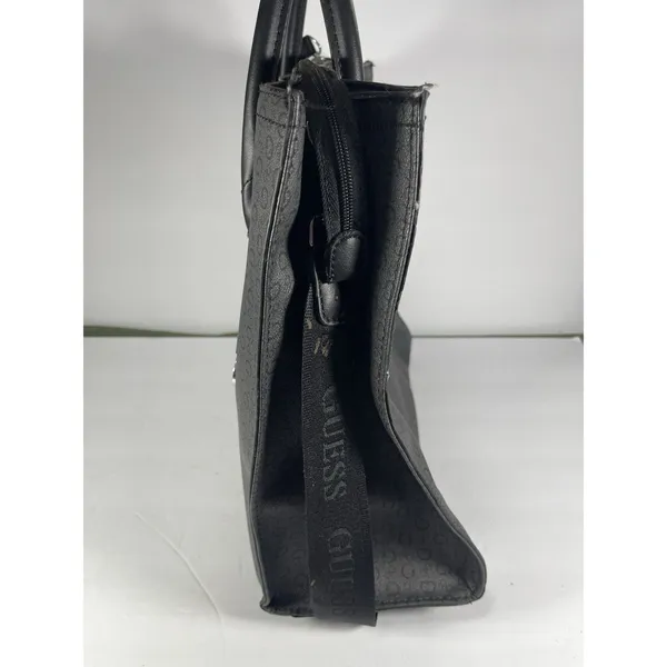 GUESS Gray/Black Logo Print Satchel Top Handle Bag Zip w/ Detachable Strap - Image 3