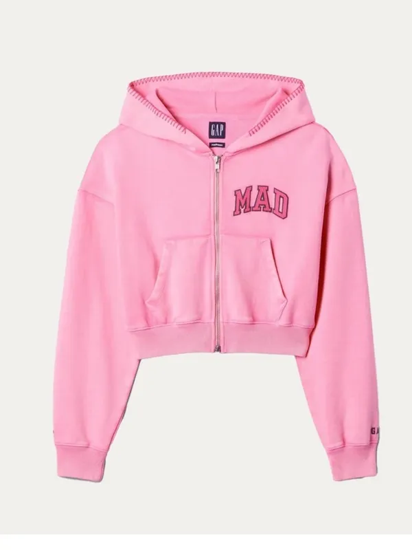 NWT Mad Happy X Gap Pink full size cropped hoodie size large limited edition - Image 3