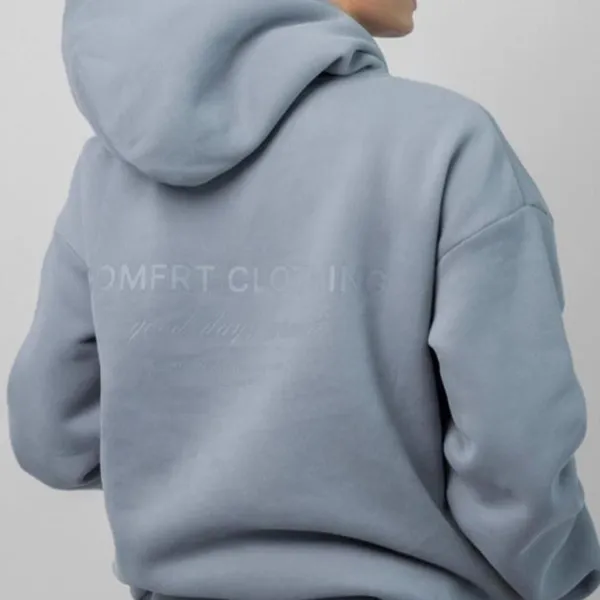 NWT COMFRT Affirmation Hoodie in slate. Small Blue - Image 3