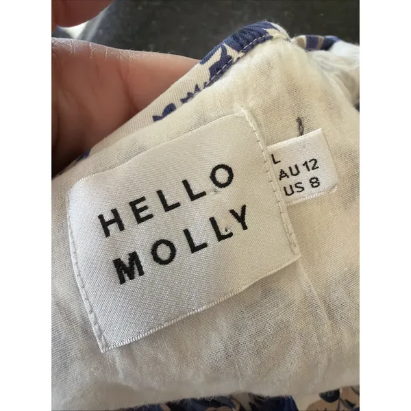 Hello Molly Dress Sz L Blue Floral Ruffle Wrap Flutter Sleeve‎ Summer Sundress - Image 4