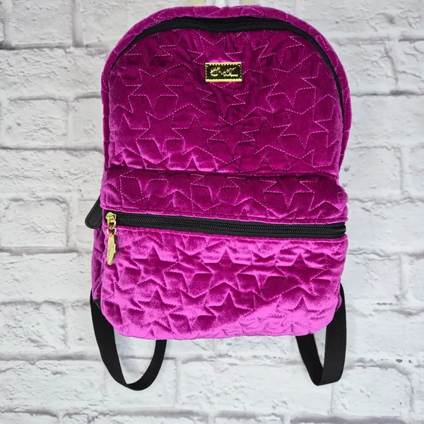 Luv Betsey Johnson Magenta Velvet Quilted Star Mini Backpack Hot Pink Y2K Purse - Image 4