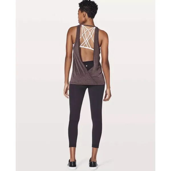 Lululemon‎ Tied To It Tank Black Cherry Heathered Open Back Yoga Top - Image 7