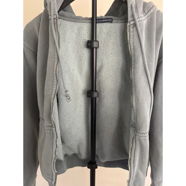 Brandy Melville Christy 1984 Zip Up Hoodie Gray Faded Oversized One Size - Image 6