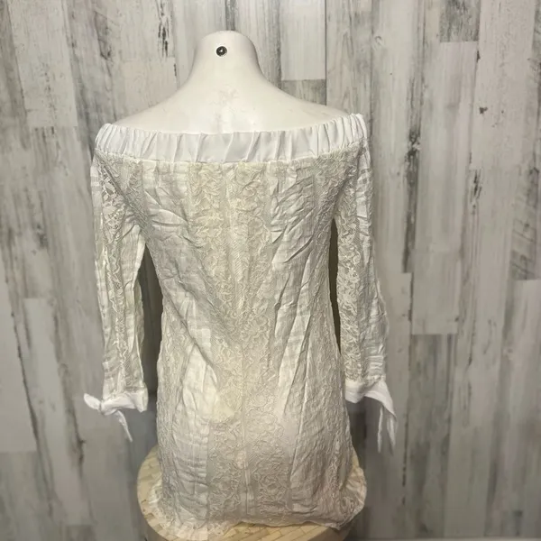 Charlotte Russe Lace Off Shoulder Mini Dress Womens Extra Small White Tie Cuffs - Image 6