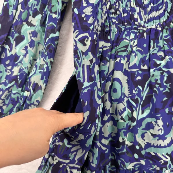 Anthropologie Mini Dress Floral Print Long‎ Sleeve Casual Blue Green M - Image 9