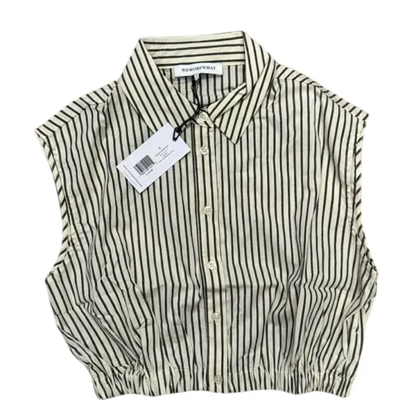 NWT Weworewhat Cropped Sleeveless Popover Shirt Small Antique White Grey Stripe - Image 2