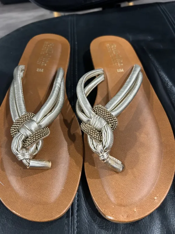 Bella Vita Metallic Gold Knotted Thong Sandals - Image 2