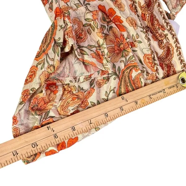 BOHO Paisley Babydoll Mini‎ Dress Size XS Orange Ruffle Festival Western Cottage - Image 10