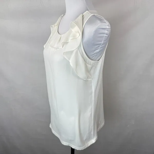 Loft Women Top Sz S Ivory Sleeveless Round Neck Ruffle Pullover - Image 3
