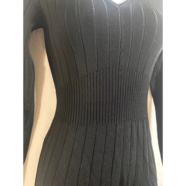 Banana Republic Aicha Maxi Sweater Dress Black Ribbed V-Neck Long Sleeve XXS‎ - Image 5