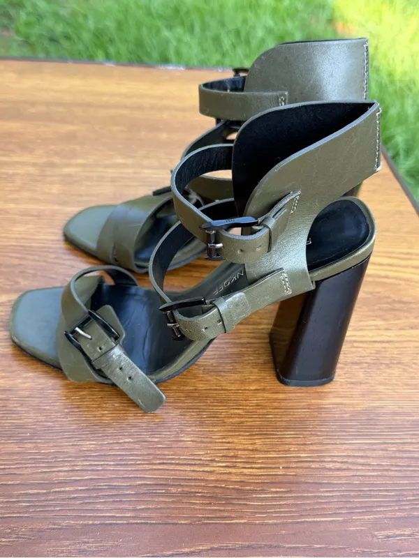 Rebecca Minkoff Leather Block Heel Sandals Women 6.5 Olive Green Buckle - Image 3