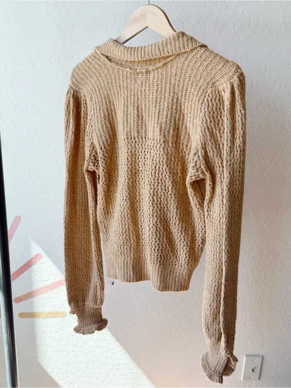Free People Care FP Snowdrift Pullover Sweater in Camel Heather - Image 7