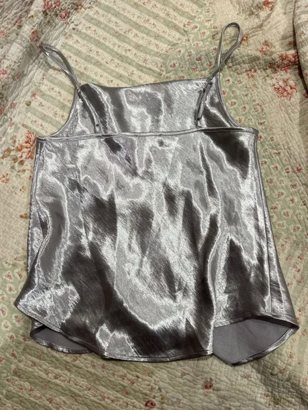 7 For All Mankind Silver Satin Spaghetti Strap Cami - Image 2