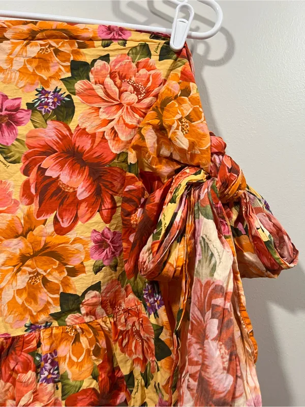 FARM Rio Lia Pink Orange Yellow Floral Ruffled Swim Coverup Skirt Small - Image 3