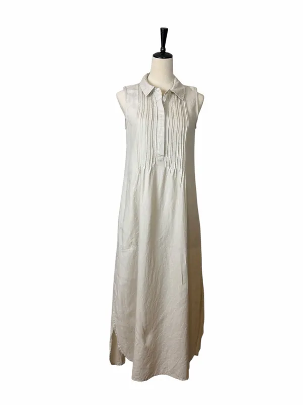 Malvin Beige Linen Midi Dress Women’s Size S Sleeveless Collared Neutral Coastal - Image 2